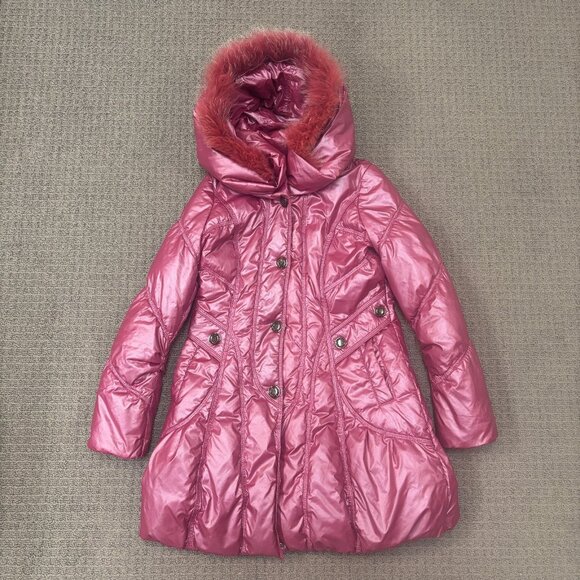 Vintage Playboy Jacket Small Puffer Zip Up Parka Removable Fur Hood Pockets Y2K - Picture 1 of 16